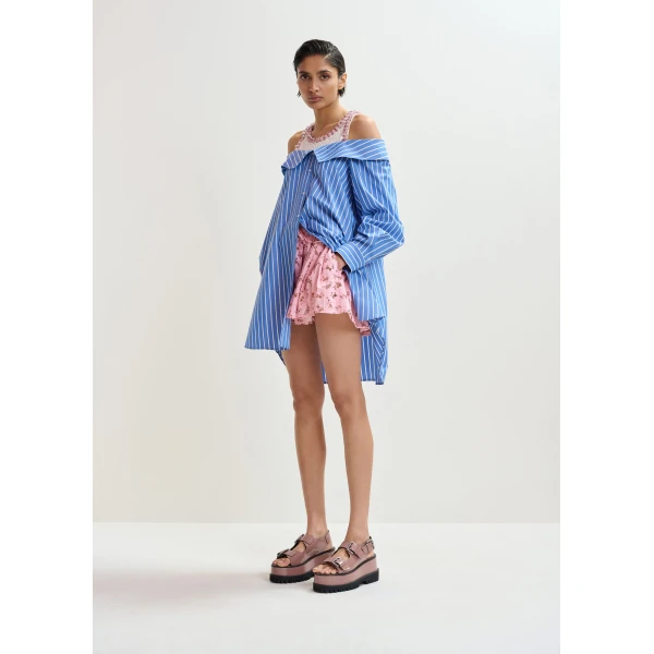 Essentiel Antwerp Blue And White Layered Shirt Dress With Embellished Tank Top, view 2