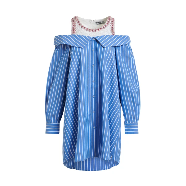Essentiel Antwerp Blue And White Layered Shirt Dress With Embellished Tank Top - Essentiel Antwerp Dresses - Colorful Belgian Design - Shop at Coveti