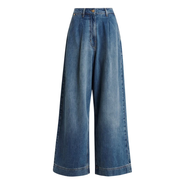 Essentiel Antwerp Blue Organic Cotton-Blend Wide-Leg Jeans - Essentiel Antwerp Pants - Colorful Belgian Design - Shop at Coveti