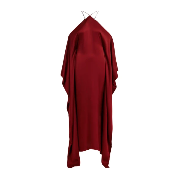 Essentiel Antwerp Burgundy Halterneck Maxi Dress With Waterfall Sides - Essentiel Antwerp Dresses - Colorful Belgian Design - Shop at Coveti