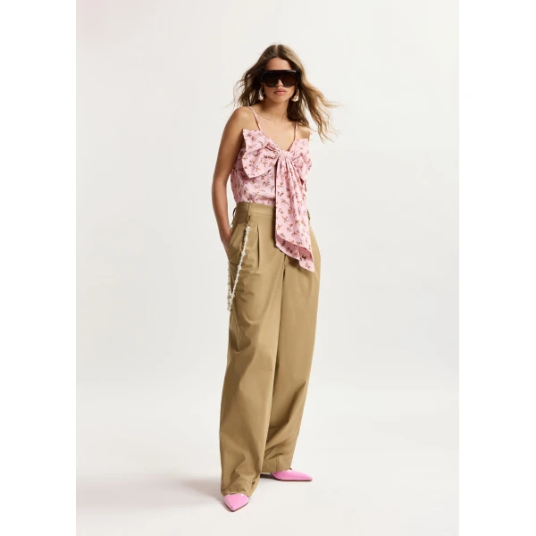 Essentiel Antwerp Camel Tapered-Leg Cotton Pants With Detachable Pearl Belt, view 2