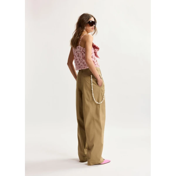 Essentiel Antwerp Camel Tapered-Leg Cotton Pants With Detachable Pearl Belt, view 5