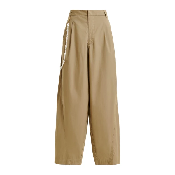 Essentiel Antwerp Camel Tapered-Leg Cotton Pants With Detachable Pearl Belt - Essentiel Antwerp Pants - Colorful Belgian Design - Shop at Coveti