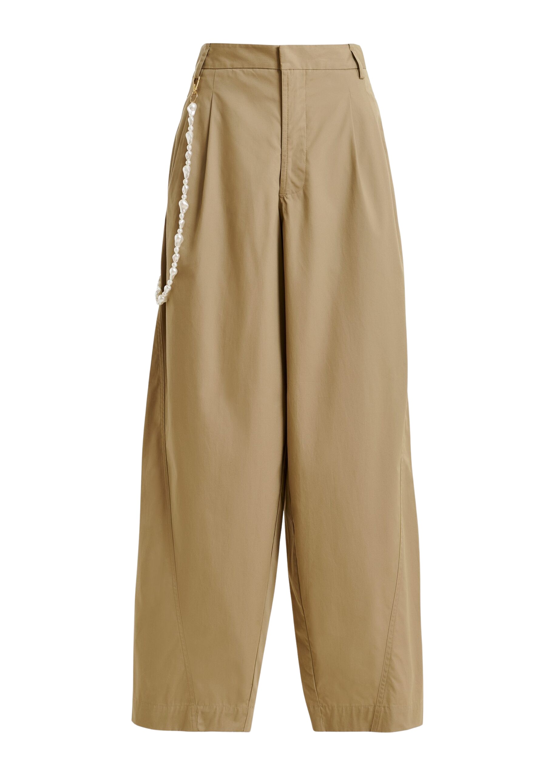 Essentiel Antwerp Camel Tapered-Leg Cotton Pants With Detachable Pearl Belt - Essentiel Antwerp Pants - Colorful Belgian Design - Shop at Coveti