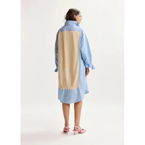 Essentiel Antwerp Cream And Light Blue Knit-Panel Oversized Shirt Dress, view 4