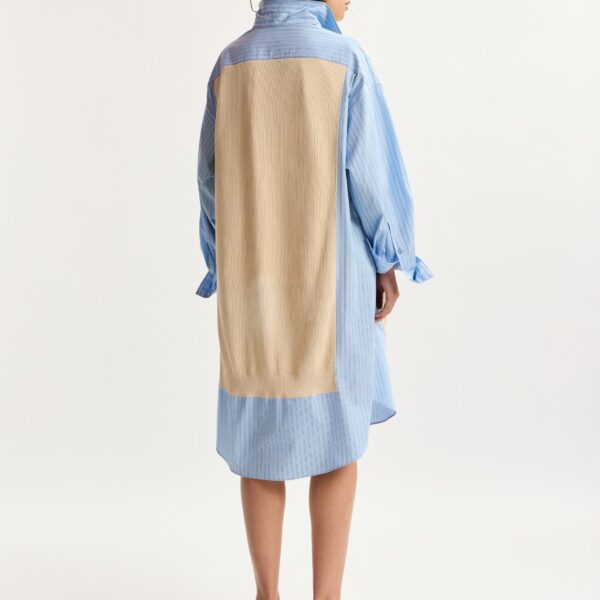 Essentiel Antwerp Cream And Light Blue Knit-Panel Oversized Shirt Dress - Essentiel Antwerp Dresses - Colorful Belgian Design - Shop at Coveti