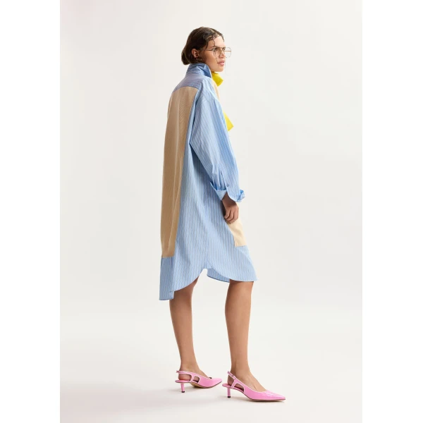 Essentiel Antwerp Cream And Light Blue Knit-Panel Oversized Shirt Dress, view 5