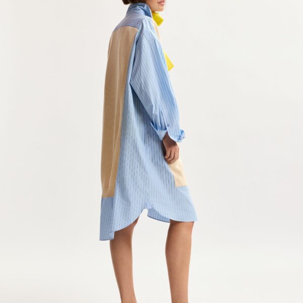 Essentiel Antwerp Cream And Light Blue Knit-Panel Oversized Shirt Dress - Essentiel Antwerp Dresses - Colorful Belgian Design - Shop at Coveti
