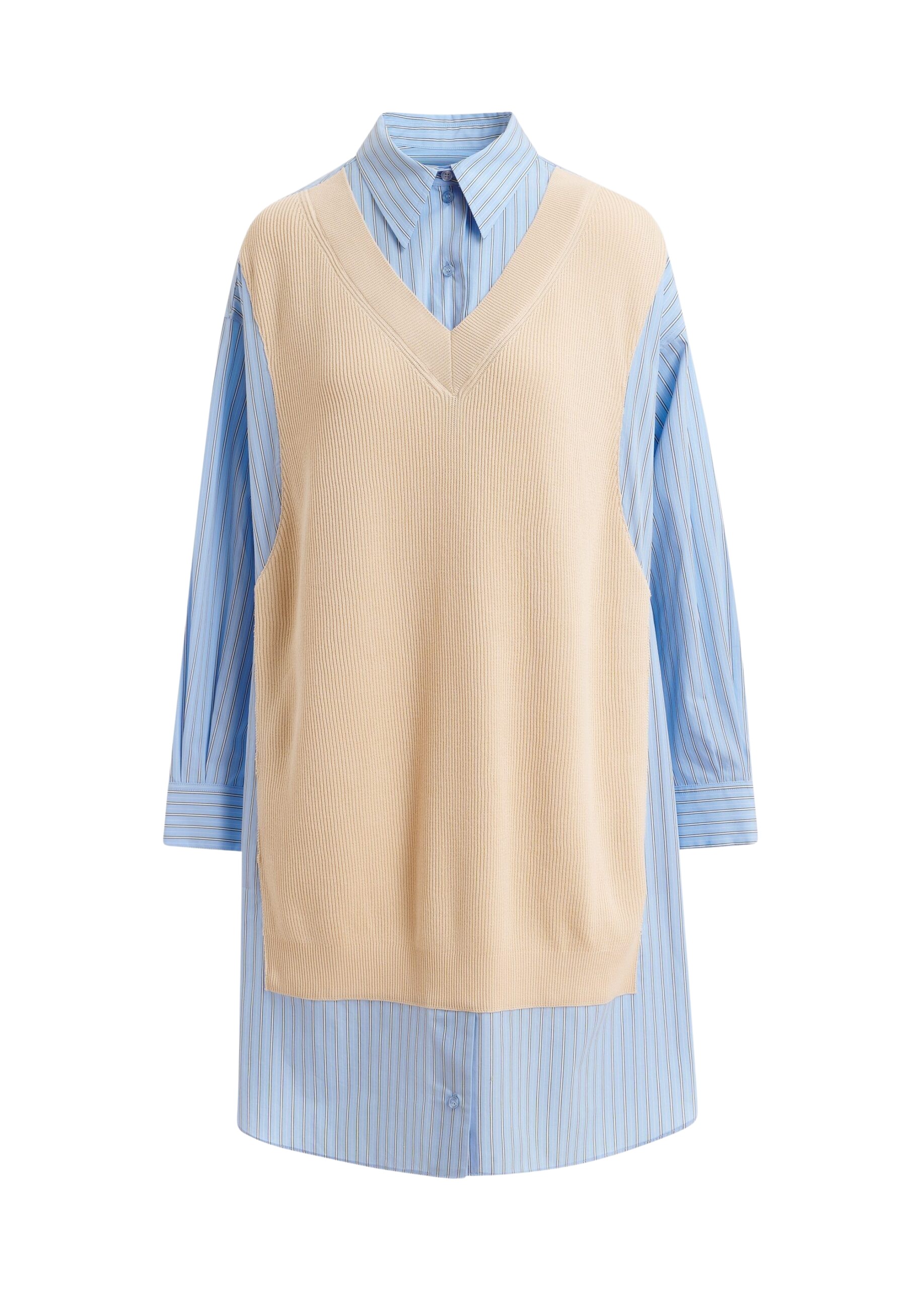 Essentiel Antwerp Cream And Light Blue Knit-Panel Oversized Shirt Dress - Essentiel Antwerp Dresses - Colorful Belgian Design - Shop at Coveti