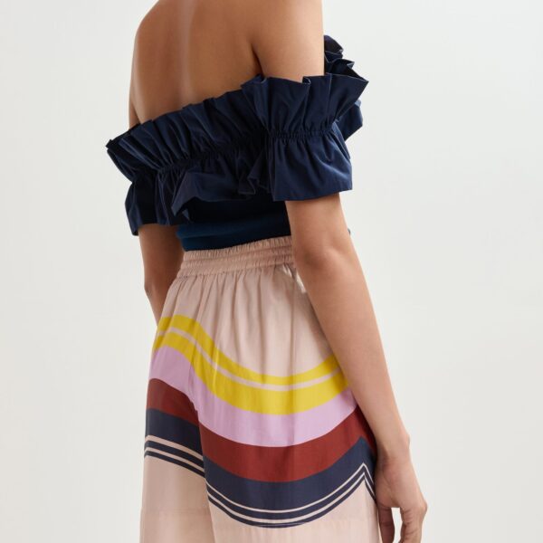 Essentiel Antwerp Cream And Multicolor Cotton Shorts With Placed Stripe Print - Essentiel Antwerp Shorts - Colorful Belgian Design - Shop at Coveti