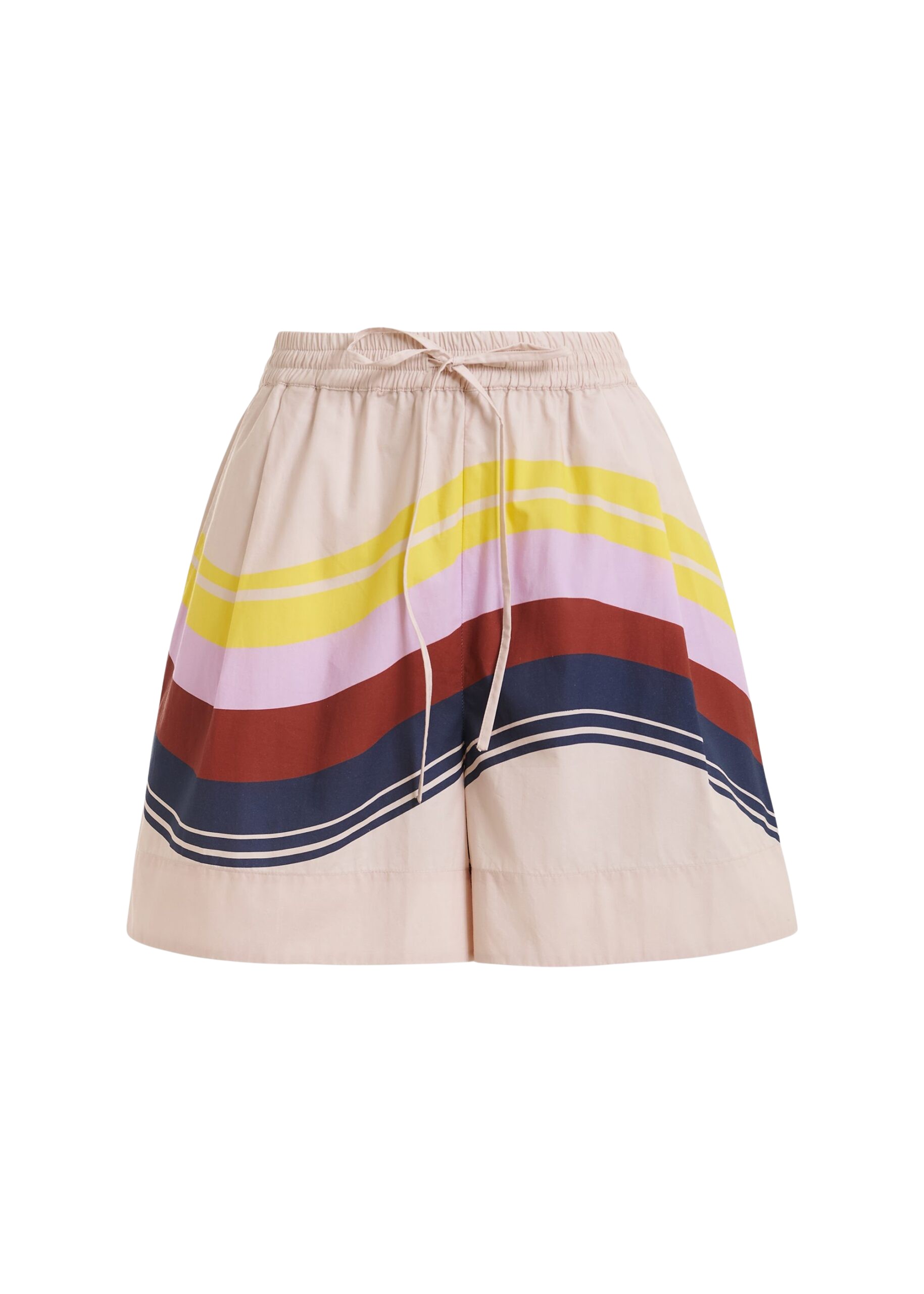 Essentiel Antwerp Cream And Multicolor Cotton Shorts With Placed Stripe Print - Essentiel Antwerp Shorts - Colorful Belgian Design - Shop at Coveti