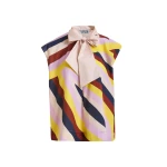 Essentiel Antwerp Cream And Multicolor Graphic Sleeveless Top With Tie Neckline - Essentiel Antwerp Tops - Colorful Belgian Design - Shop at Coveti