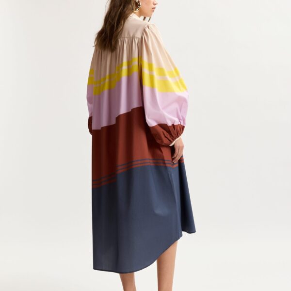 Essentiel Antwerp Cream And Multicolor Oversized Cotton Shirt Dress With Placed Stripe Print - Essentiel Antwerp Dresses - Colorful Belgian Design - Shop at Coveti