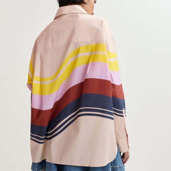 Essentiel Antwerp Cream And Multicolor Oversized Cotton Shirt With Placed Stripe Print - Essentiel Antwerp Tops - Colorful Belgian Design - Shop at Coveti