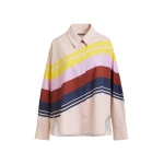 Essentiel Antwerp Cream And Multicolor Oversized Cotton Shirt With Placed Stripe Print - Essentiel Antwerp Tops - Colorful Belgian Design - Shop at Coveti