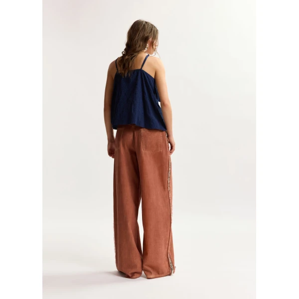 Essentiel Antwerp Dark Blue Cotton Top With Bow Detail, view 5
