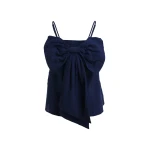 Essentiel Antwerp Dark Blue Cotton Top With Bow Detail - Essentiel Antwerp Tops - Colorful Belgian Design - Shop at Coveti