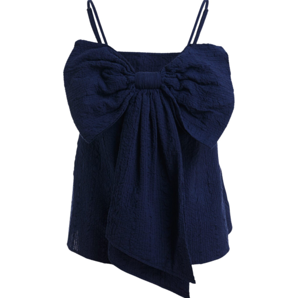 Essentiel Antwerp Dark Blue Cotton Top With Bow Detail - Essentiel Antwerp Tops - Colorful Belgian Design - Shop at Coveti
