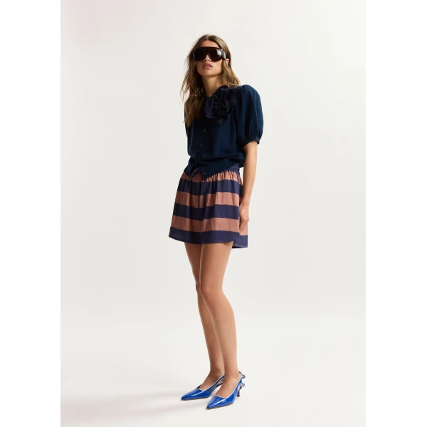 Essentiel Antwerp Dark Blue Fine Knit Cardigan With Oversized Flower Brooch, view 5