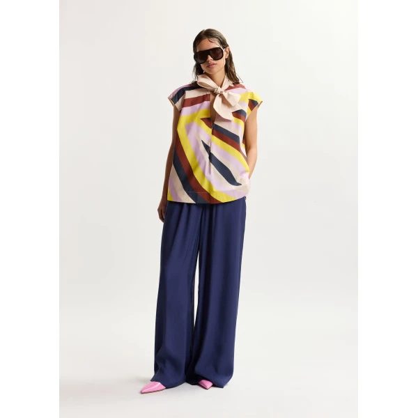 Essentiel Antwerp Dark Blue Relaxed-Fit Trousers With Drawstring Hems, view 2