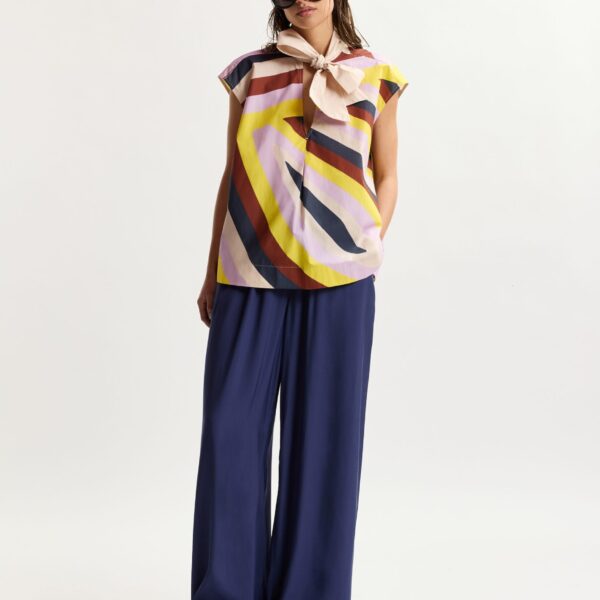 Essentiel Antwerp Dark Blue Relaxed-Fit Trousers With Drawstring Hems - Essentiel Antwerp Pants - Colorful Belgian Design - Shop at Coveti
