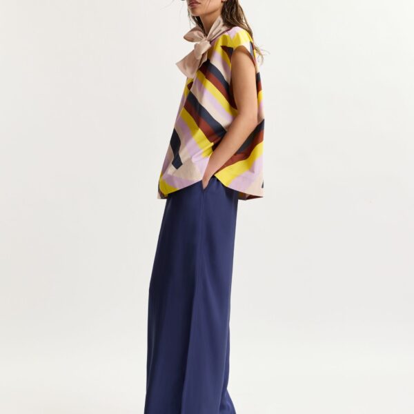 Essentiel Antwerp Dark Blue Relaxed-Fit Trousers With Drawstring Hems - Essentiel Antwerp Pants - Colorful Belgian Design - Shop at Coveti