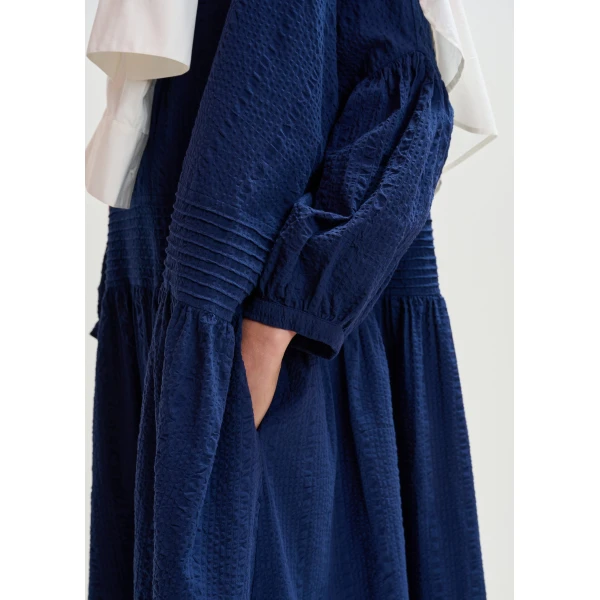 Essentiel Antwerp Dark Blue Shirt Dress With Pleated Waist, view 5