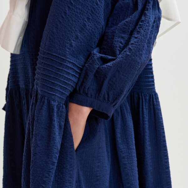 Essentiel Antwerp Dark Blue Shirt Dress With Pleated Waist - Essentiel Antwerp Dresses - Colorful Belgian Design - Shop at Coveti