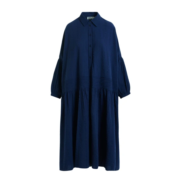 Essentiel Antwerp Dark Blue Shirt Dress With Pleated Waist - Essentiel Antwerp Dresses - Colorful Belgian Design - Shop at Coveti