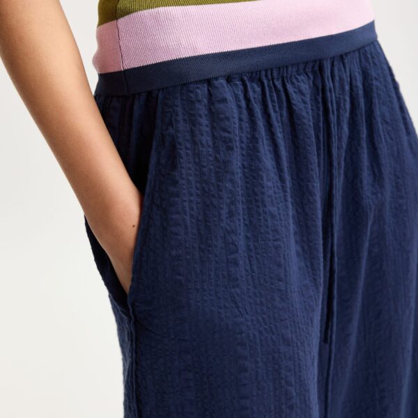 Essentiel Antwerp Dark Blue Wide-Leg Pants With Contrast Stitching - Essentiel Antwerp Pants - Colorful Belgian Design - Shop at Coveti