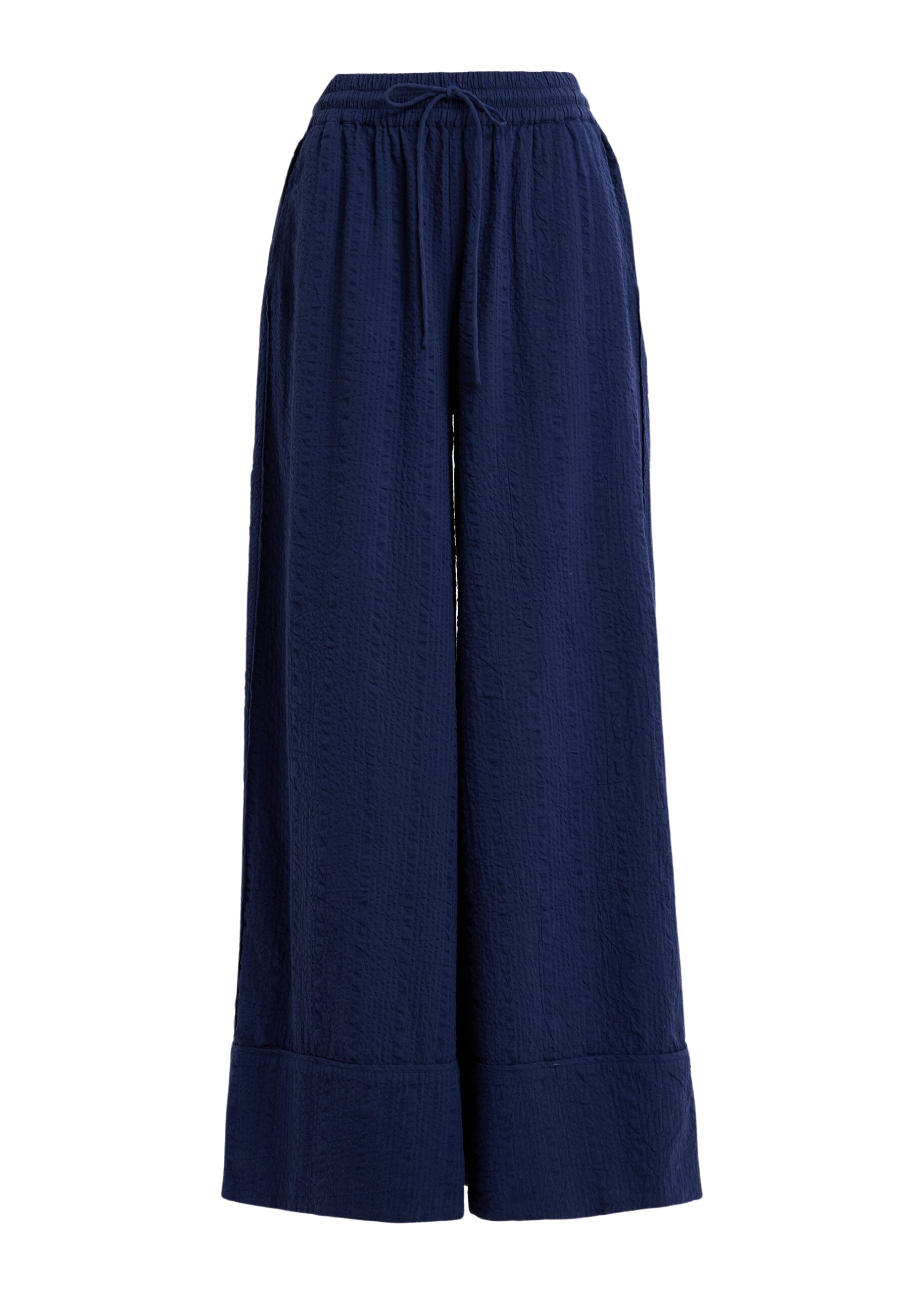 Essentiel Antwerp Dark Blue Wide-Leg Pants With Contrast Stitching - Essentiel Antwerp Pants - Colorful Belgian Design - Shop at Coveti