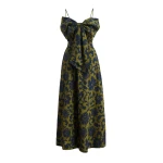 Essentiel Antwerp Green And Dark Blue Floral Print Babydoll Midi Dress With Bow Detail - Essentiel Antwerp Dresses - Colorful Belgian Design - Shop at Coveti