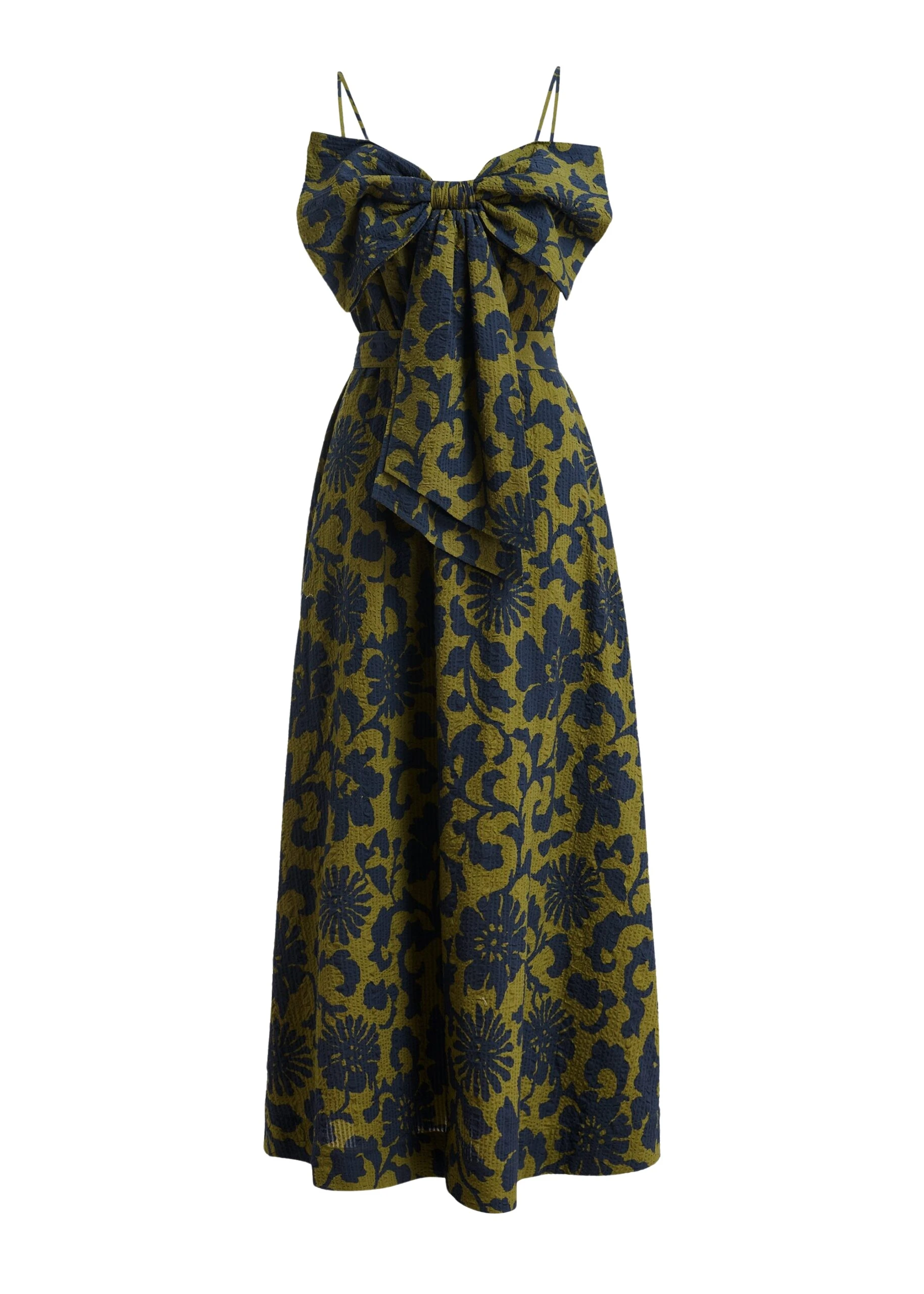 Essentiel-Antwerp-Green-And-Dark-Blue-Floral-Print-Babydoll-Midi-Dress-With-Bow-Detail-scaled84858_nobg Essentiel Antwerp Green And Dark Blue Floral Print Babydoll Midi Dress With Bow Detail - Essentiel Antwerp Dresses - Colorful Belgian Design - Shop at Coveti