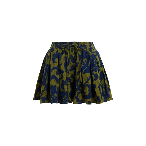 Essentiel Antwerp Green And Dark Blue Floral Print Cotton Shorts - Essentiel Antwerp Shorts - Colorful Belgian Design - Shop at Coveti