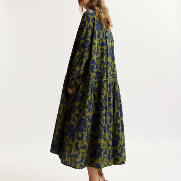 Essentiel Antwerp Green And Dark Blue Floral Print Shirt Dress With Pleated Waist - Essentiel Antwerp Dresses - Colorful Belgian Design - Shop at Coveti
