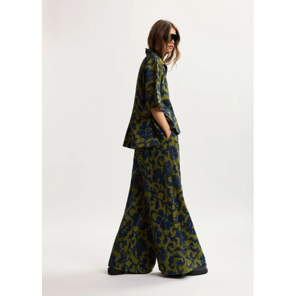 Essentiel Antwerp Green And Dark Blue Peplum Cotton Shirt With Contrasting Collar, view 4