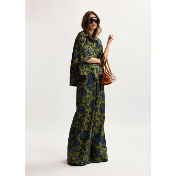 Essentiel Antwerp Green And Dark Blue Wide-Leg Pants With Contrast Stitching, view 2