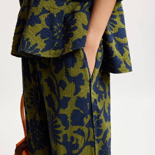 Essentiel Antwerp Green And Dark Blue Wide-Leg Pants With Contrast Stitching - Essentiel Antwerp Pants - Colorful Belgian Design - Shop at Coveti