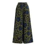 Essentiel Antwerp Green And Dark Blue Wide-Leg Pants With Contrast Stitching - Essentiel Antwerp Pants - Colorful Belgian Design - Shop at Coveti