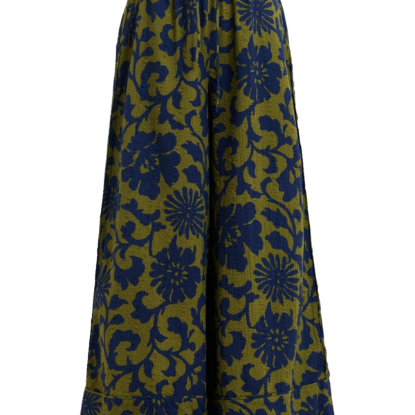 Essentiel Antwerp Green And Dark Blue Wide-Leg Pants With Contrast Stitching - Essentiel Antwerp Pants - Colorful Belgian Design - Shop at Coveti