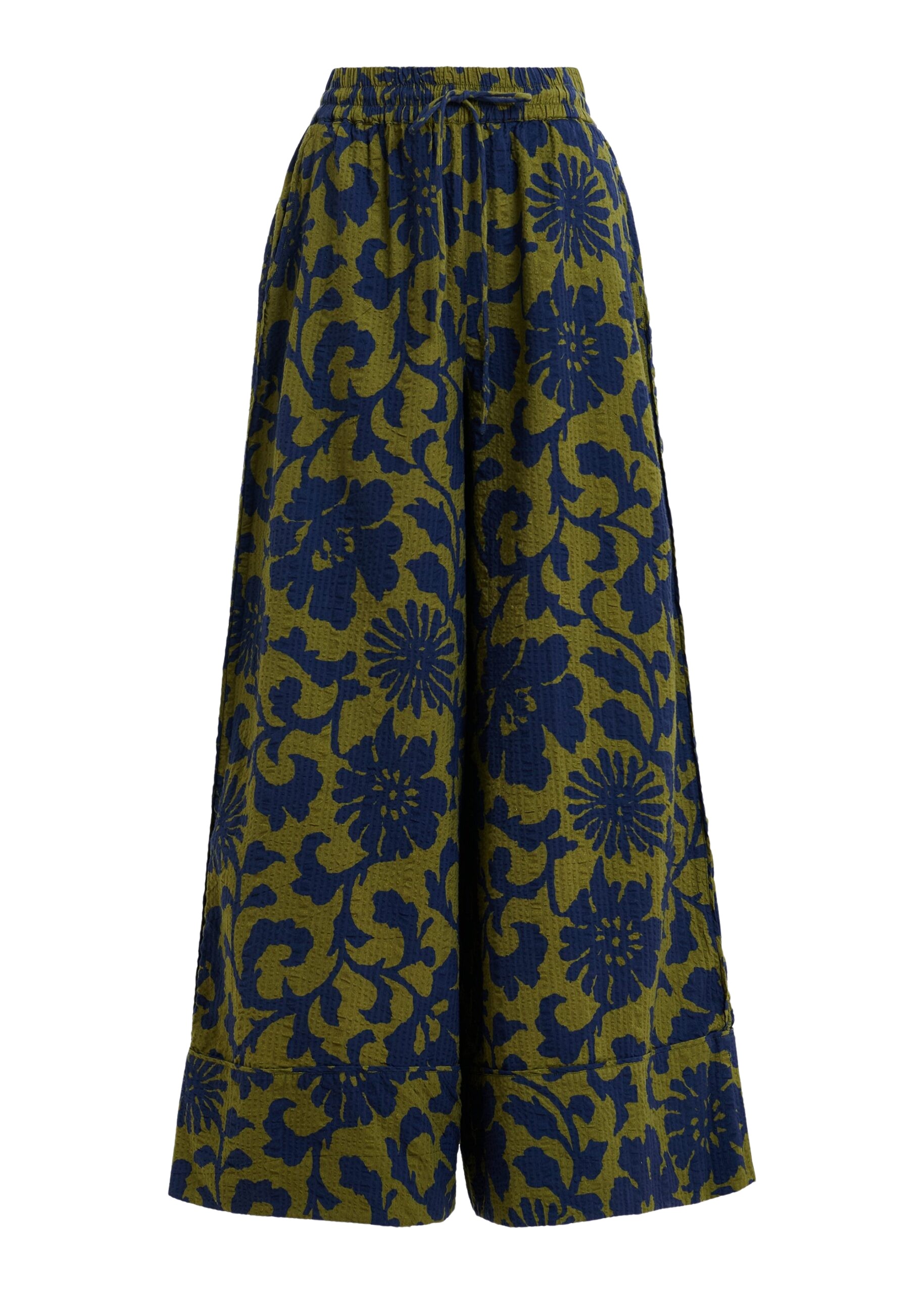 Essentiel Antwerp Green And Dark Blue Wide-Leg Pants With Contrast Stitching - Essentiel Antwerp Pants - Colorful Belgian Design - Shop at Coveti