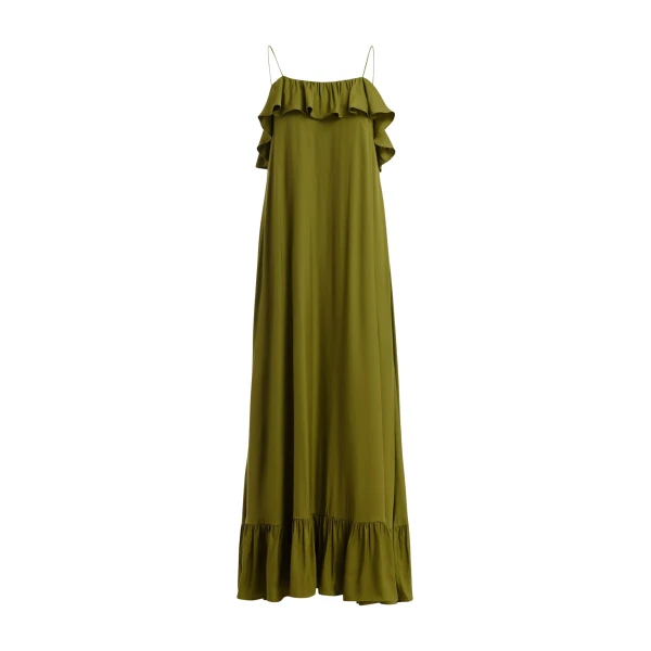 Essentiel Antwerp Green Maxi Dress With Ruffled Neckline And Tie-Back Detail - Essentiel Antwerp Dresses - Colorful Belgian Design - Shop at Coveti