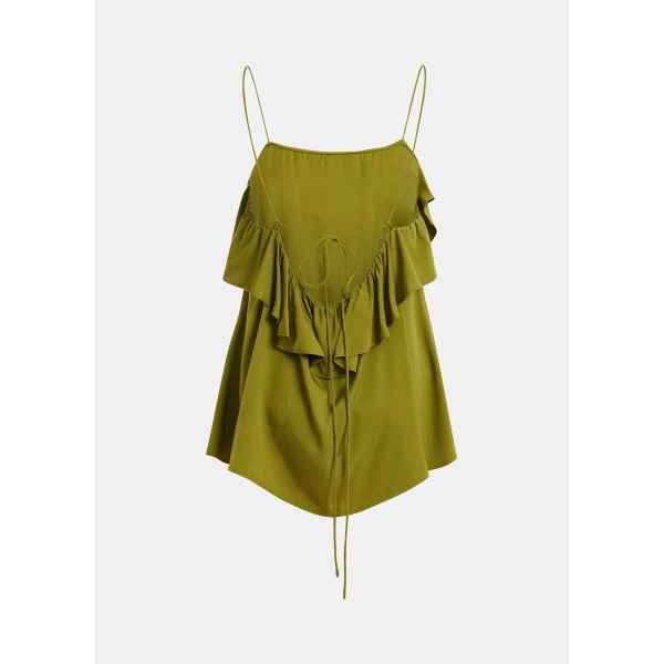 Essentiel Antwerp Green Ruffled Camisole Top With Tie-Back Detail, view 2