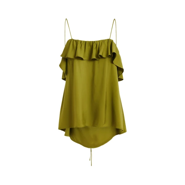 Essentiel Antwerp Green Ruffled Camisole Top With Tie-Back Detail - Essentiel Antwerp Tops - Colorful Belgian Design - Shop at Coveti