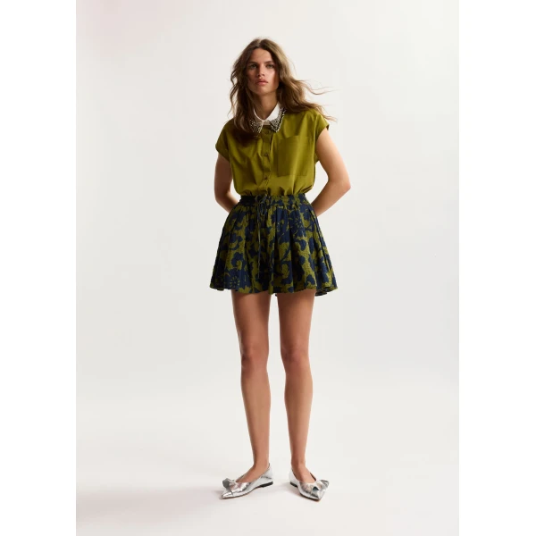 Essentiel Antwerp Green Sleeveless Cotton Shirt With Embellished Collar, view 5