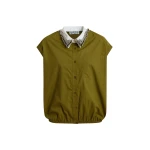 Essentiel Antwerp Green Sleeveless Cotton Shirt With Embellished Collar - Essentiel Antwerp Tops - Colorful Belgian Design - Shop at Coveti