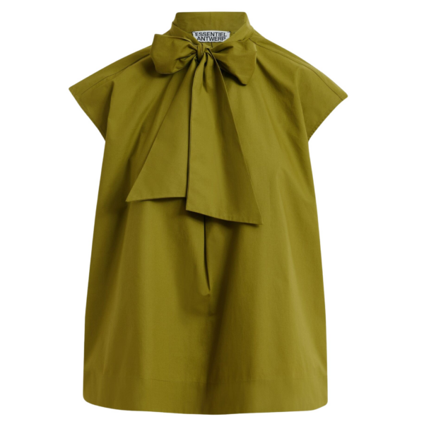 Essentiel Antwerp Green Sleeveless Top With Tie Neckline - Essentiel Antwerp Tops - Colorful Belgian Design - Shop at Coveti