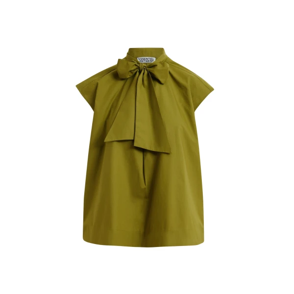 Essentiel Antwerp Green Sleeveless Top With Tie Neckline - Essentiel Antwerp Tops - Colorful Belgian Design - Shop at Coveti