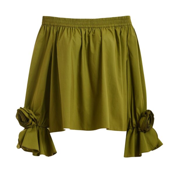 Essentiel Antwerp Green Strapless Cotton Top With Rosette Details - Essentiel Antwerp Tops - Colorful Belgian Design - Shop at Coveti