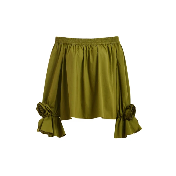 Essentiel Antwerp Green Strapless Cotton Top With Rosette Details